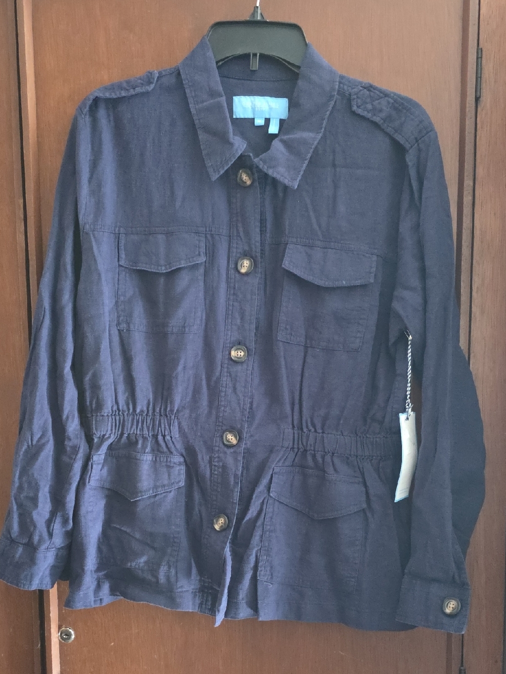 Draper James Linen Blend Navy Utility Button-Up Jacket Sz M